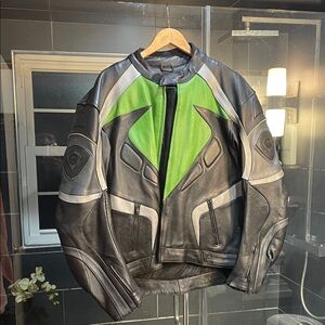 Men's Black and Green Motorcycle Jacket